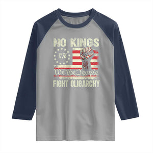 Funny No Kings Fight Oligarchy Raglan Shirt Betsy Ross Flag Hand Fist TS11 Sport Gray Navy Print Your Wear