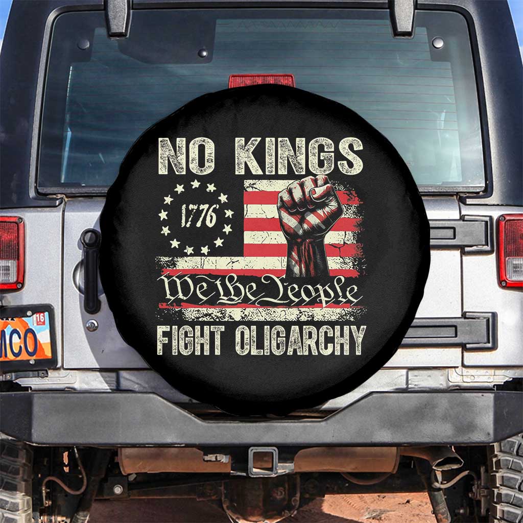 Funny No Kings Fight Oligarchy Spare Tire Cover Betsy Ross Flag Hand Fist TS11 No hole Black Print Your Wear