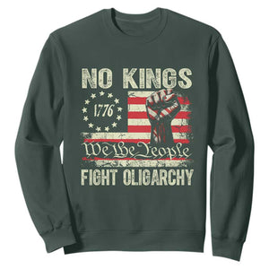 Funny No Kings Fight Oligarchy Sweatshirt Betsy Ross Flag Hand Fist TS11 Dark Forest Green Print Your Wear
