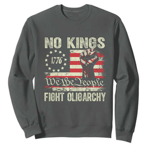 Funny No Kings Fight Oligarchy Sweatshirt Betsy Ross Flag Hand Fist TS11 Dark Heather Print Your Wear