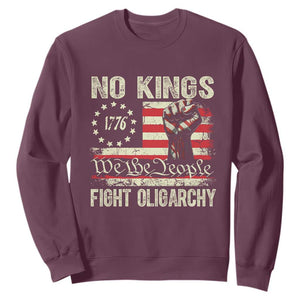 Funny No Kings Fight Oligarchy Sweatshirt Betsy Ross Flag Hand Fist TS11 Maroon Print Your Wear
