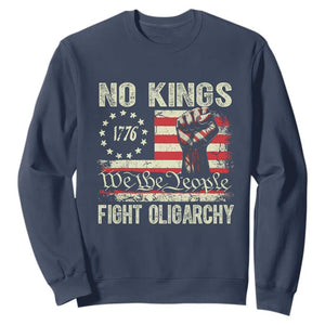 Funny No Kings Fight Oligarchy Sweatshirt Betsy Ross Flag Hand Fist TS11 Navy Print Your Wear