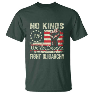 Funny No Kings Fight Oligarchy T Shirt Betsy Ross Flag Hand Fist TS11 Dark Forest Green Print Your Wear