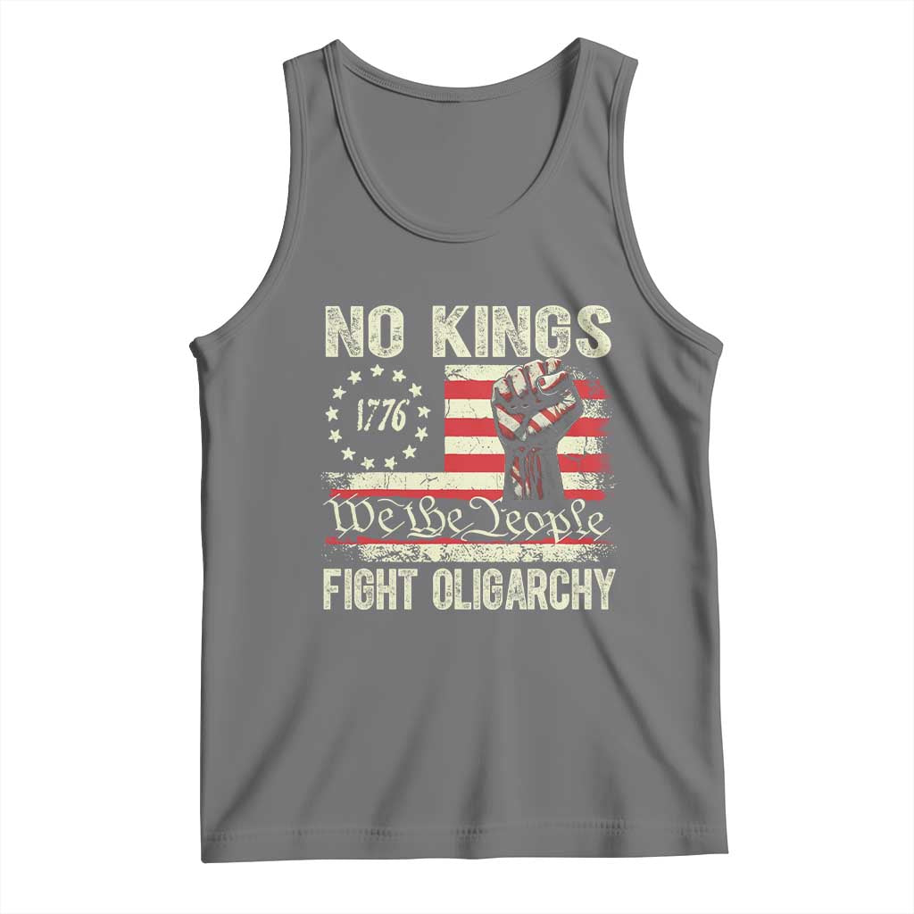 Funny No Kings Fight Oligarchy Tank Top Betsy Ross Flag Hand Fist TS11 Black Heather Print Your Wear