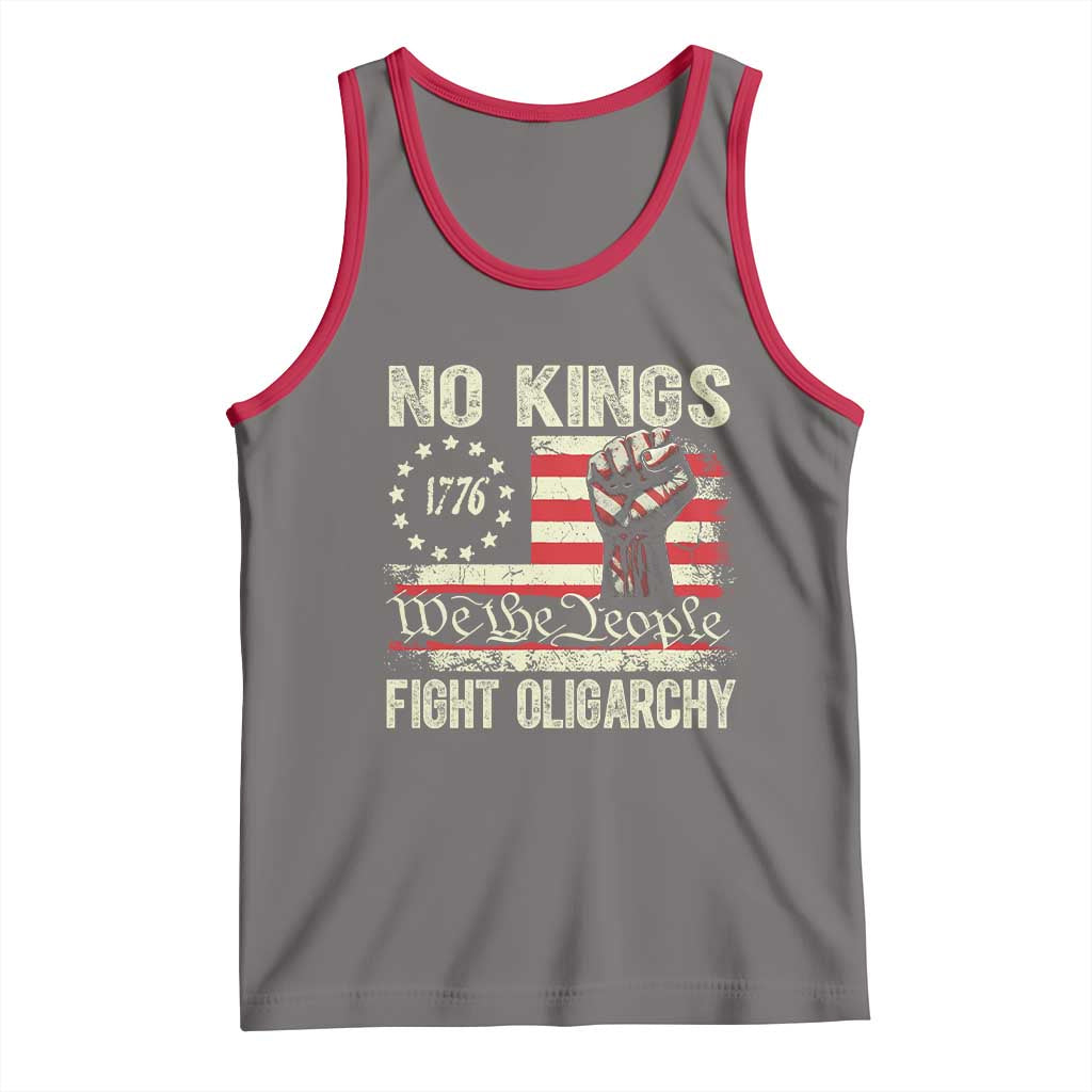 Funny No Kings Fight Oligarchy Tank Top Betsy Ross Flag Hand Fist TS11 Deep Heather Red Print Your Wear