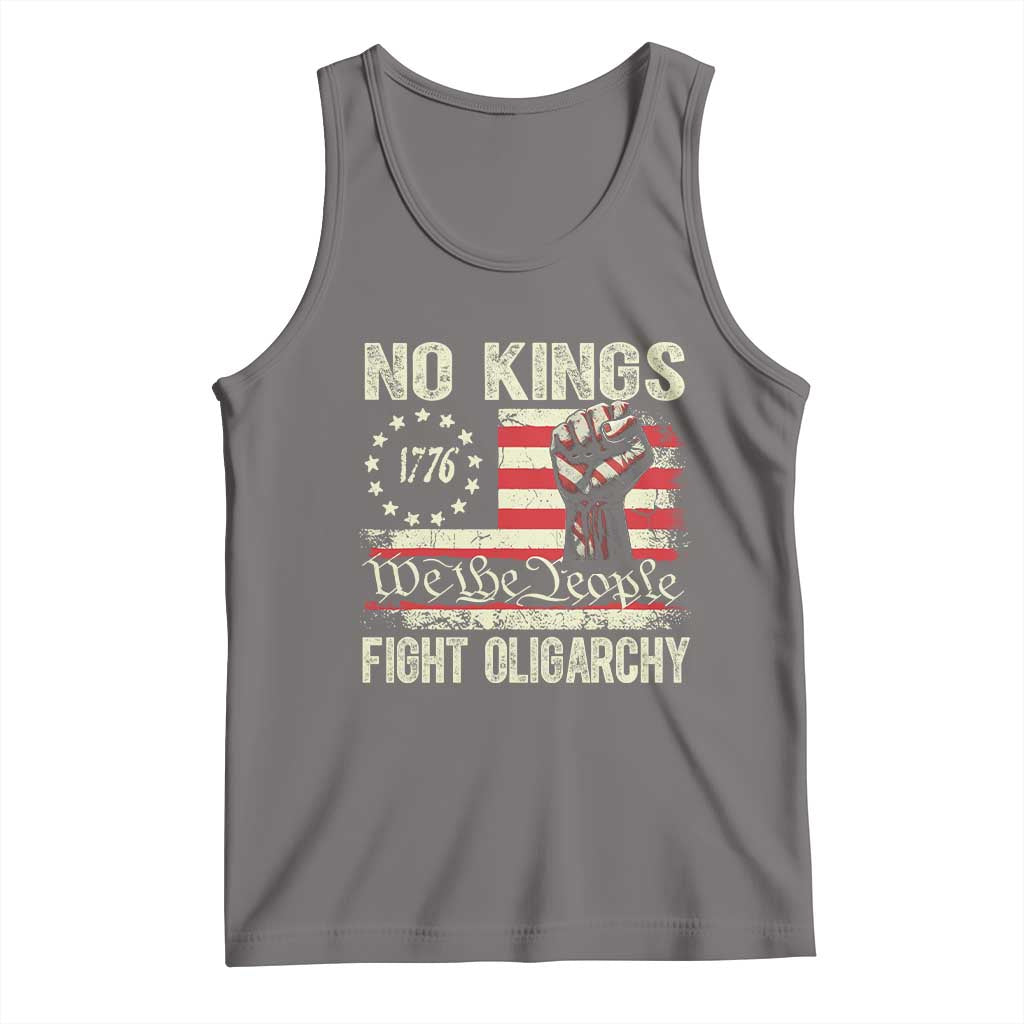 Funny No Kings Fight Oligarchy Tank Top Betsy Ross Flag Hand Fist TS11 Deep Heather Print Your Wear