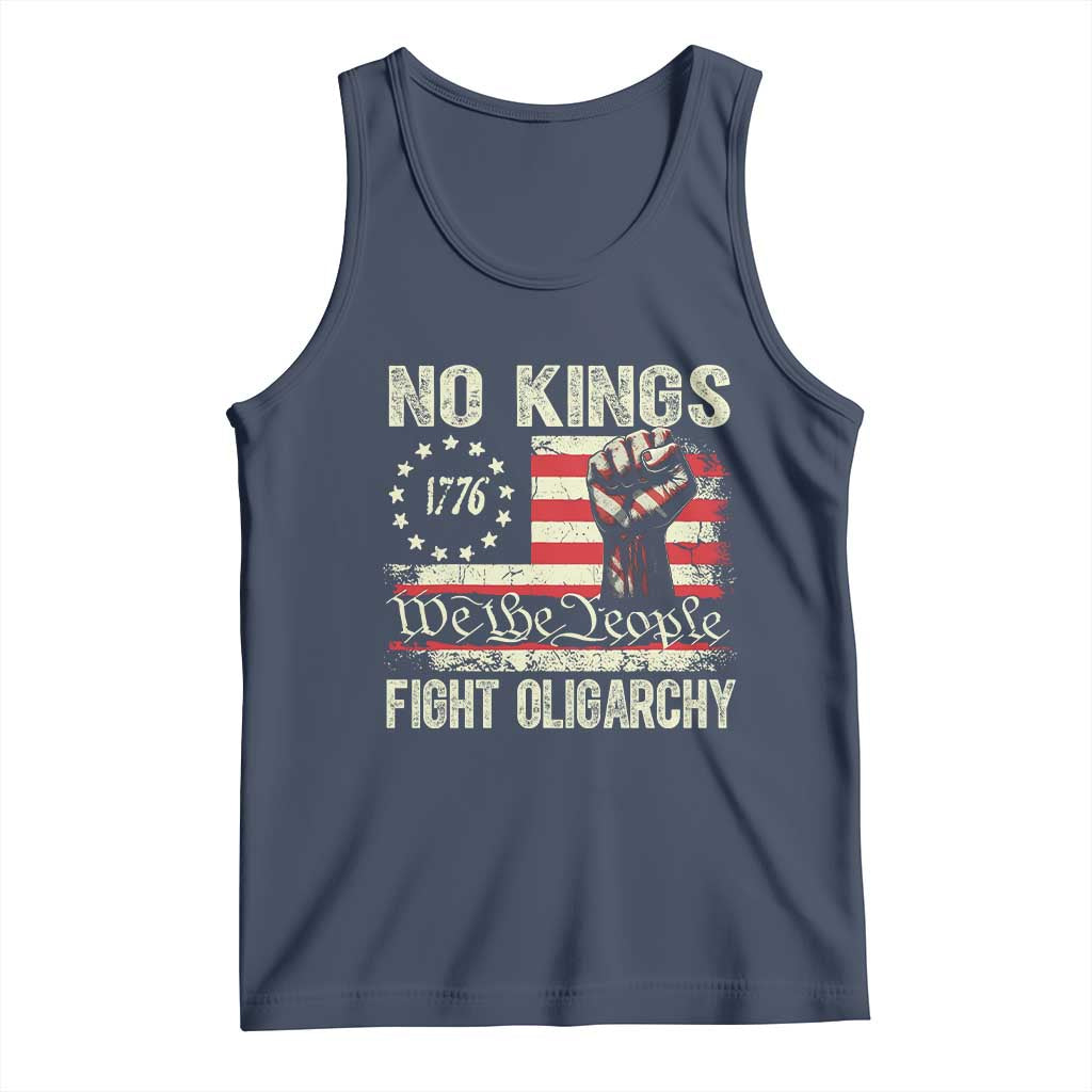 Funny No Kings Fight Oligarchy Tank Top Betsy Ross Flag Hand Fist TS11 Navy Print Your Wear