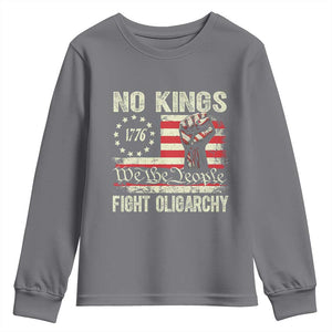 Funny No Kings Fight Oligarchy Youth Sweatshirt Betsy Ross Flag Hand Fist TS11 Charcoal Print Your Wear