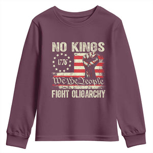 Funny No Kings Fight Oligarchy Youth Sweatshirt Betsy Ross Flag Hand Fist TS11 Maroon Print Your Wear