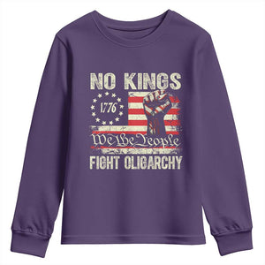 Funny No Kings Fight Oligarchy Youth Sweatshirt Betsy Ross Flag Hand Fist TS11 Purple Print Your Wear