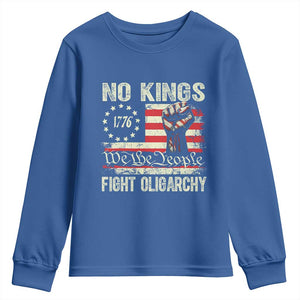 Funny No Kings Fight Oligarchy Youth Sweatshirt Betsy Ross Flag Hand Fist TS11 Royal Blue Print Your Wear