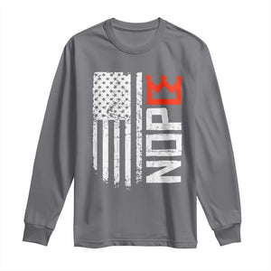 Funny Nope No Kings Vintage American Flag Long Sleeve Shirt TS11 Charcoal Print Your Wear