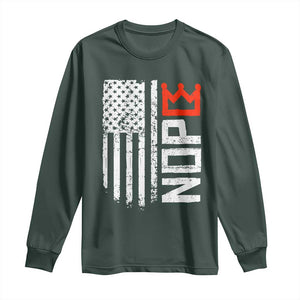 Funny Nope No Kings Vintage American Flag Long Sleeve Shirt TS11 Dark Forest Green Print Your Wear