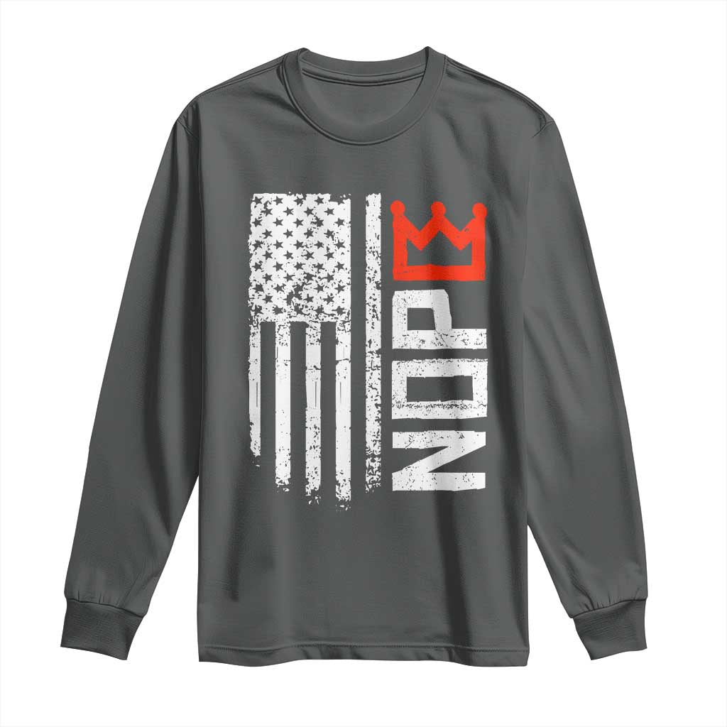 Funny Nope No Kings Vintage American Flag Long Sleeve Shirt TS11 Dark Heather Print Your Wear