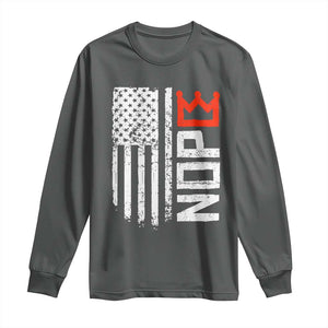 Funny Nope No Kings Vintage American Flag Long Sleeve Shirt TS11 Dark Heather Print Your Wear
