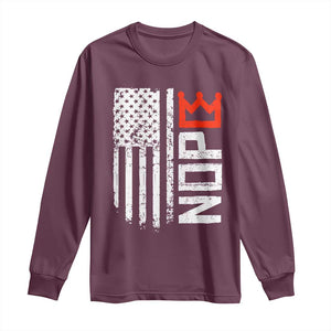 Funny Nope No Kings Vintage American Flag Long Sleeve Shirt TS11 Maroon Print Your Wear