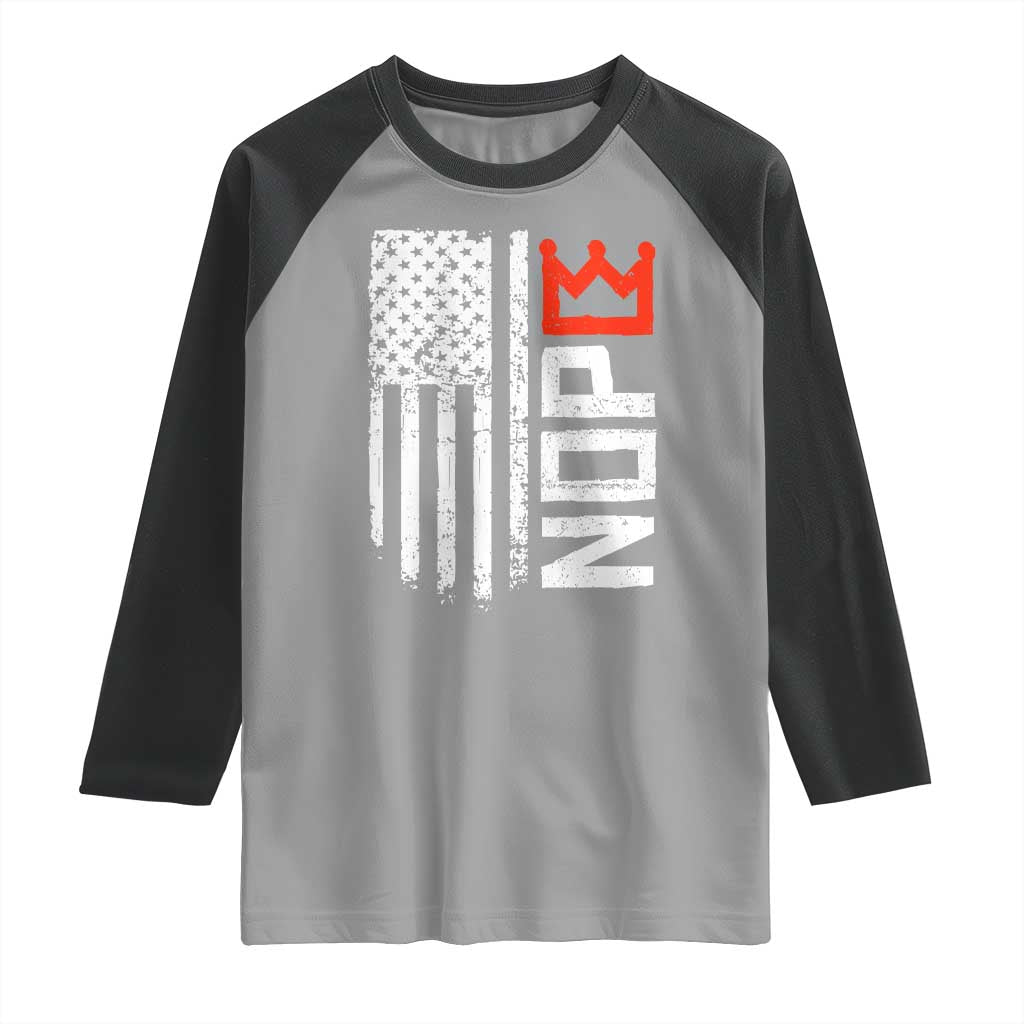 Funny Nope No Kings Vintage American Flag Raglan Shirt TS11 Sport Gray Black Print Your Wear
