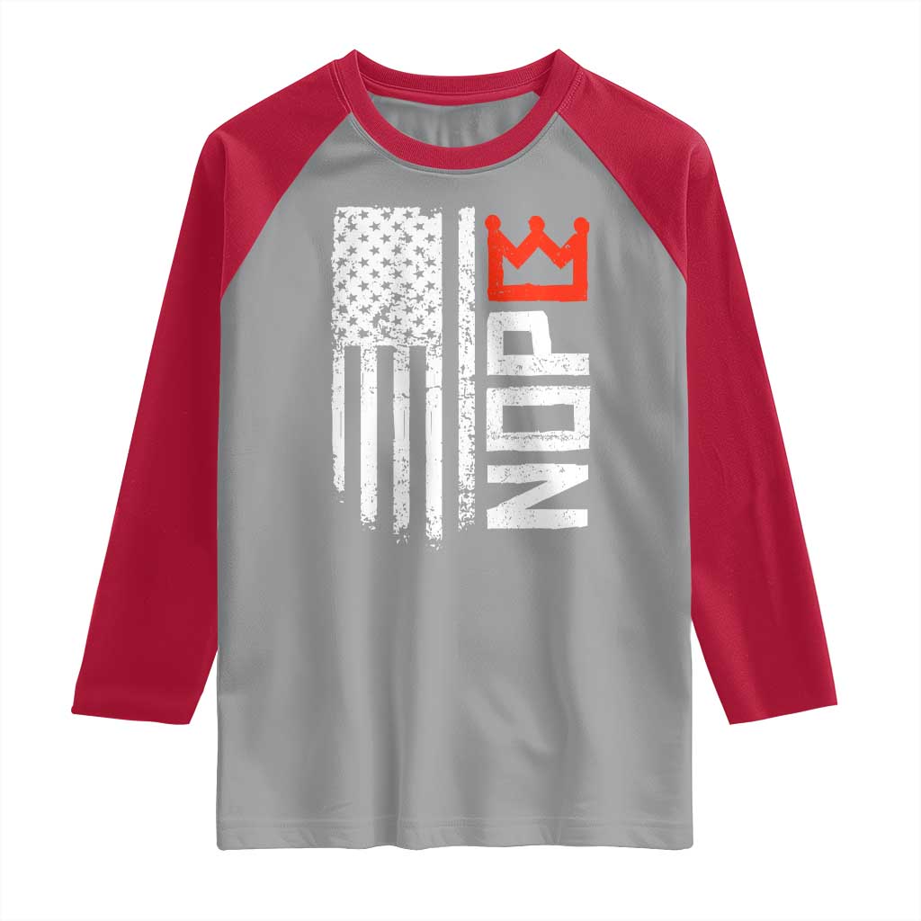 Funny Nope No Kings Vintage American Flag Raglan Shirt TS11 Sport Gray Red Print Your Wear