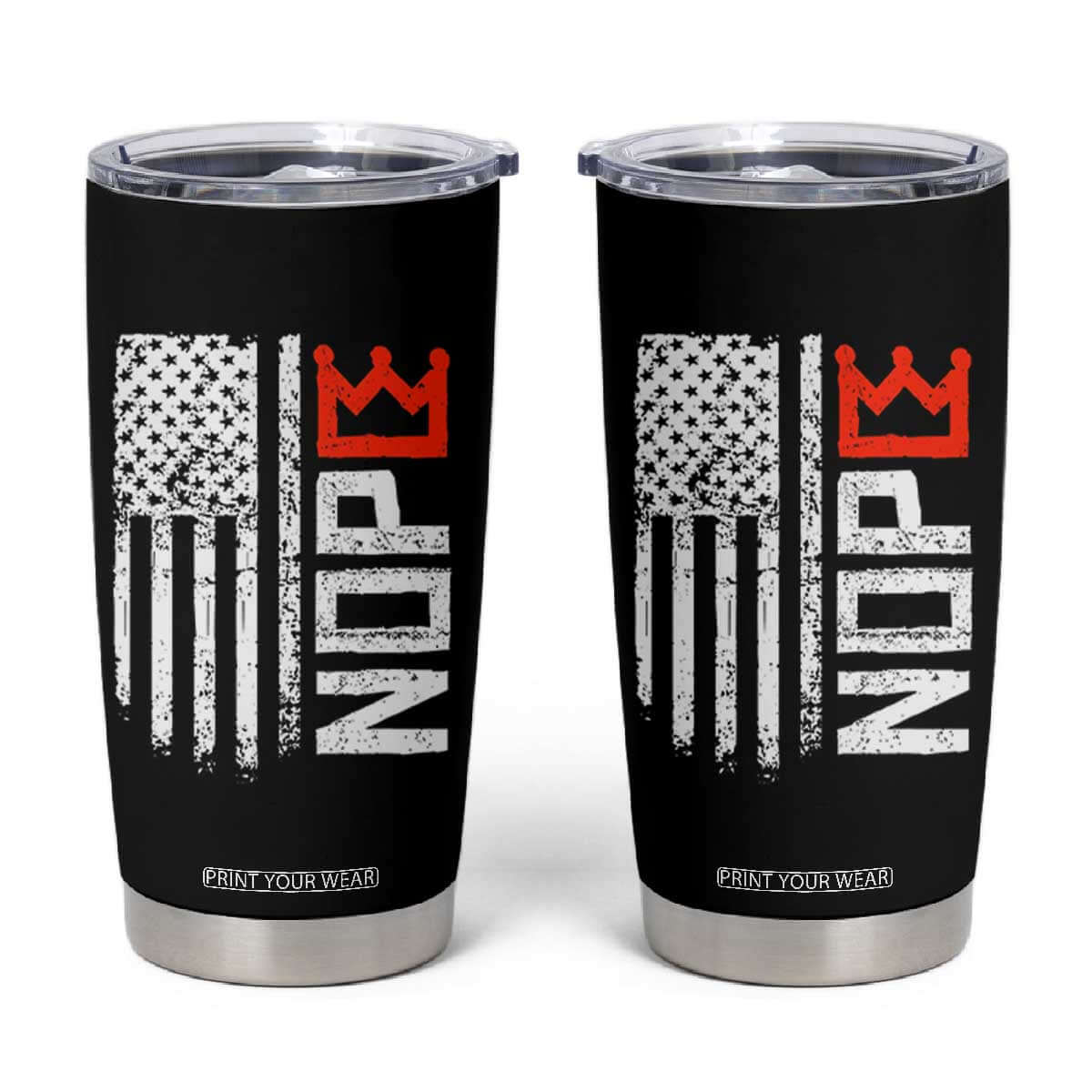 Funny Nope No Kings Vintage American Flag Tumbler Cup TS11 Black Print Your Wear