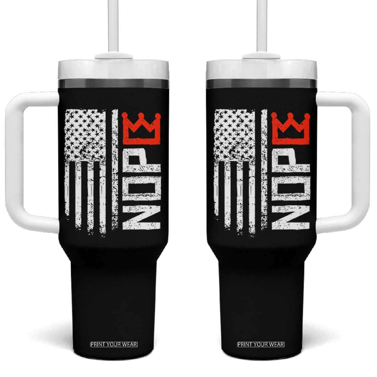Funny Nope No Kings Vintage American Flag Tumbler With Handle TS11 One Size: 40 oz Black Print Your Wear