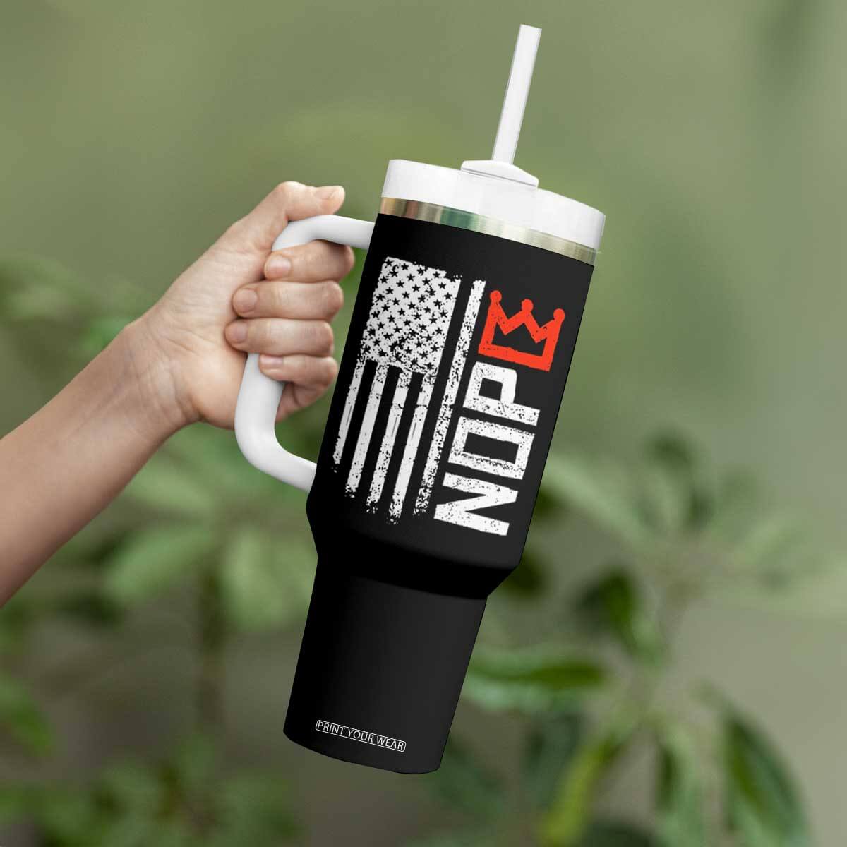 Funny Nope No Kings Vintage American Flag Tumbler With Handle TS11 Print Your Wear