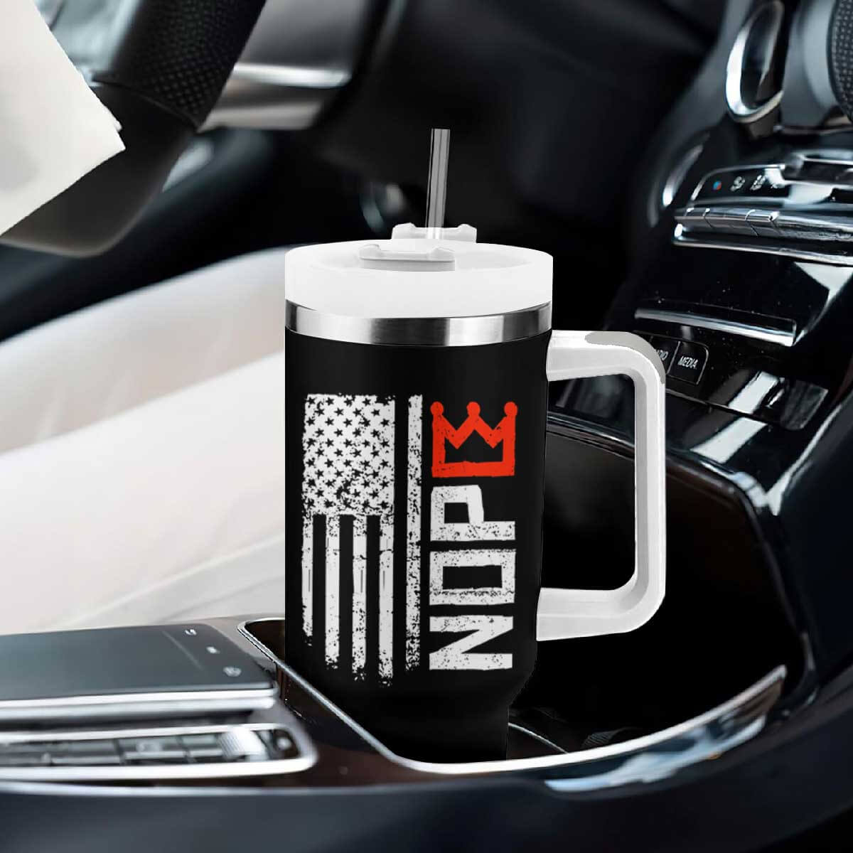 Funny Nope No Kings Vintage American Flag Tumbler With Handle TS11 Print Your Wear