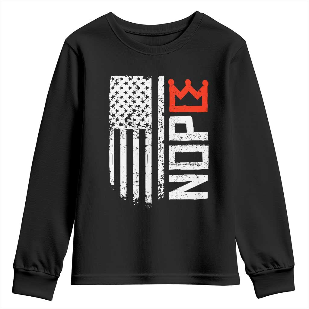 Funny Nope No Kings Vintage American Flag Youth Sweatshirt TS11 Black Print Your Wear
