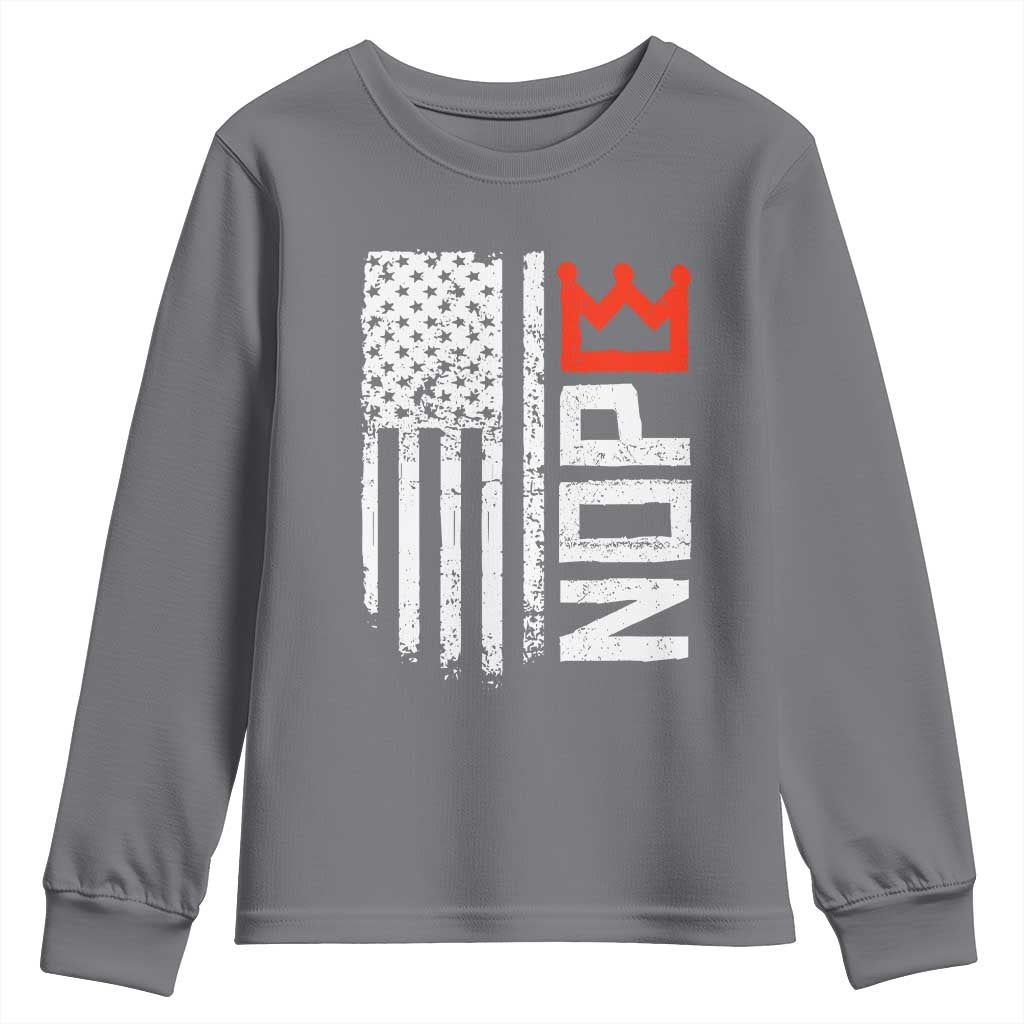 Funny Nope No Kings Vintage American Flag Youth Sweatshirt TS11 Charcoal Print Your Wear