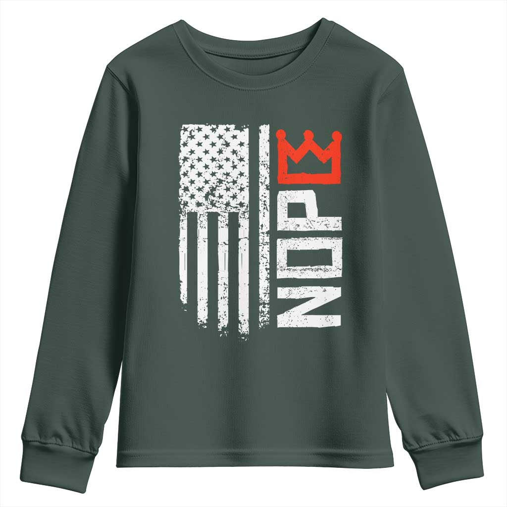 Funny Nope No Kings Vintage American Flag Youth Sweatshirt TS11 Dark Forest Green Print Your Wear
