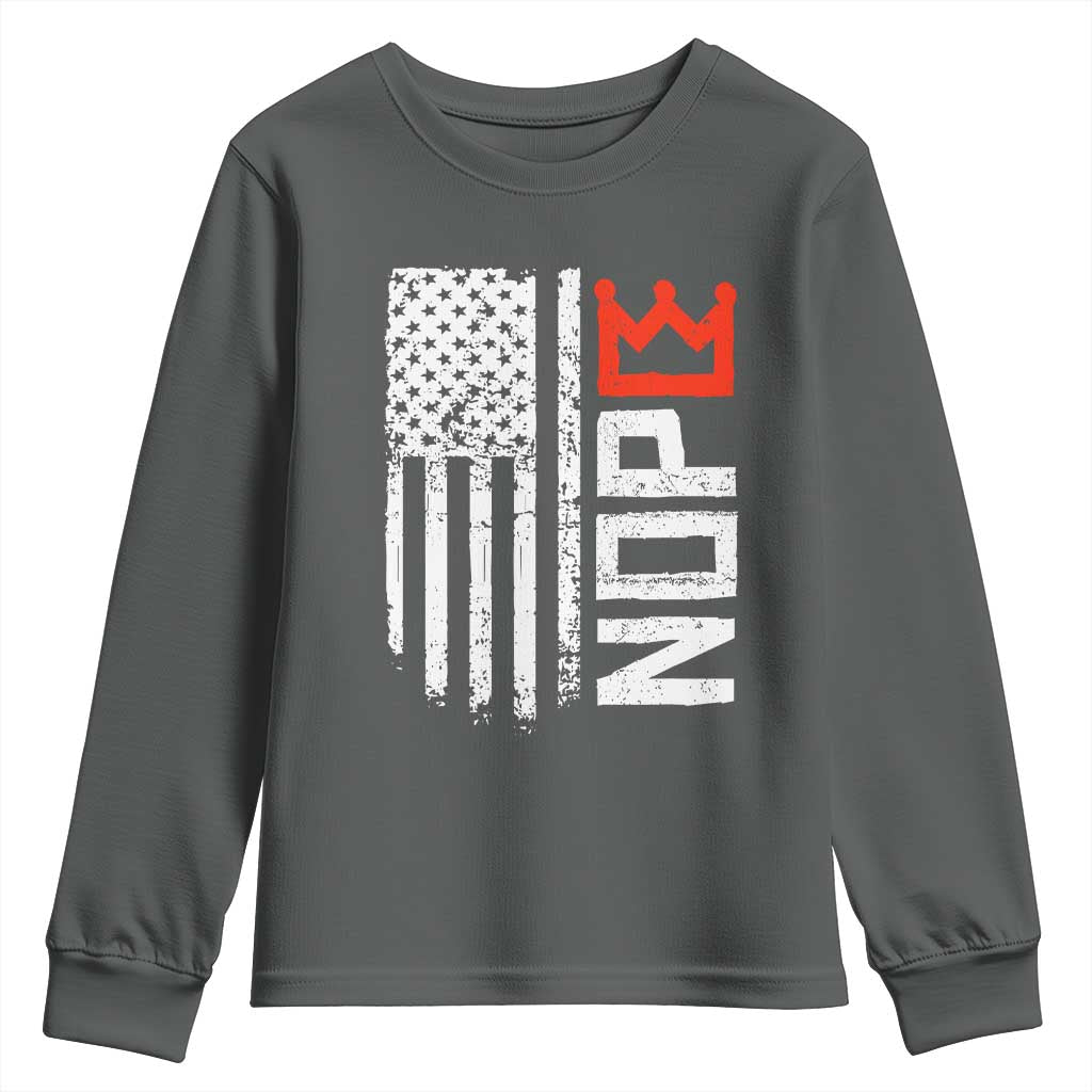 Funny Nope No Kings Vintage American Flag Youth Sweatshirt TS11 Dark Heather Print Your Wear