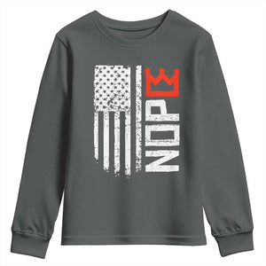 Funny Nope No Kings Vintage American Flag Youth Sweatshirt TS11 Dark Heather Print Your Wear