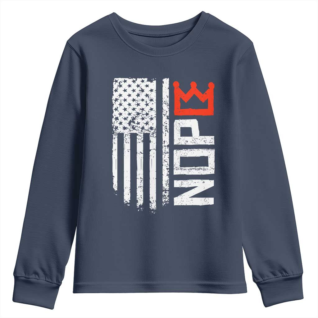 Funny Nope No Kings Vintage American Flag Youth Sweatshirt TS11 Navy Print Your Wear