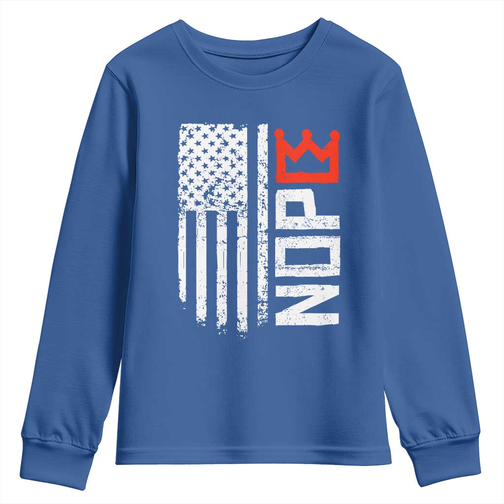 Funny Nope No Kings Vintage American Flag Youth Sweatshirt TS11 Royal Blue Print Your Wear