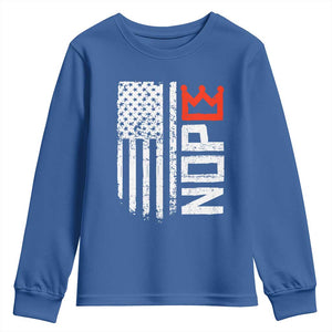 Funny Nope No Kings Vintage American Flag Youth Sweatshirt TS11 Royal Blue Print Your Wear