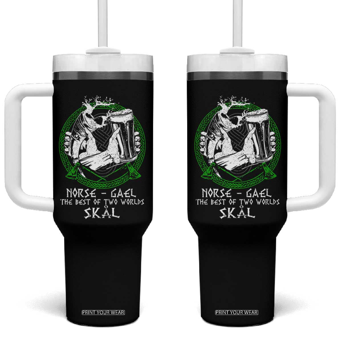 Funny Norse Gael The Best Of Two Worlds Skal Tumbler With Handle Irish Viking Beer TS11 One Size: 40 oz Black Print Your Wear