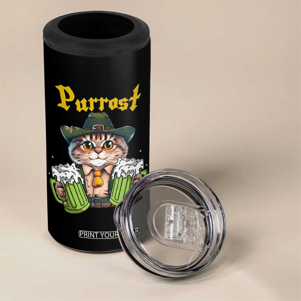 Funny Oktoberfest Cat 4 in 1 Can Cooler Tumbler Purrost Kitty Drinking Beer Lederhosen Pet Lovers TS11 Print Your Wear