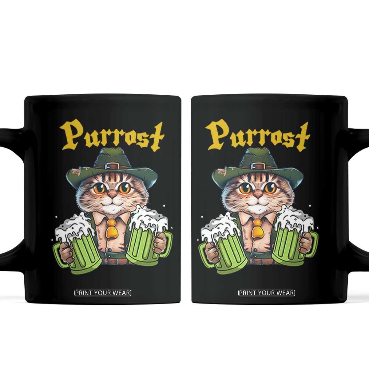 Funny Oktoberfest Cat Coffee Mug Purrost Kitty Drinking Beer Lederhosen Pet Lovers TS11 Black Print Your Wear
