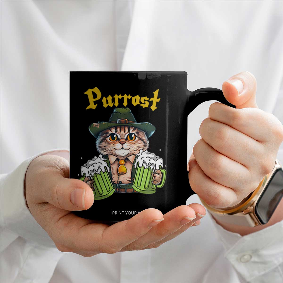 Funny Oktoberfest Cat Coffee Mug Purrost Kitty Drinking Beer Lederhosen Pet Lovers TS11 Print Your Wear
