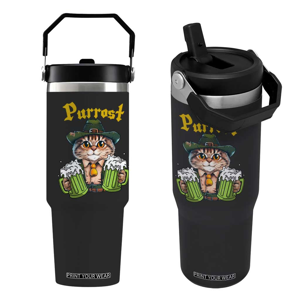 Funny Oktoberfest Cat Flip Straw Tumbler Purrost Kitty Drinking Beer Lederhosen Pet Lovers TS11 One Size: 30 oz Black Print Your Wear