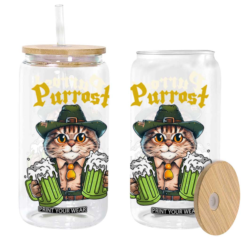 Funny Oktoberfest Cat Glass Can Purrost Kitty Drinking Beer Lederhosen Pet Lovers TS11 Black Print Your Wear