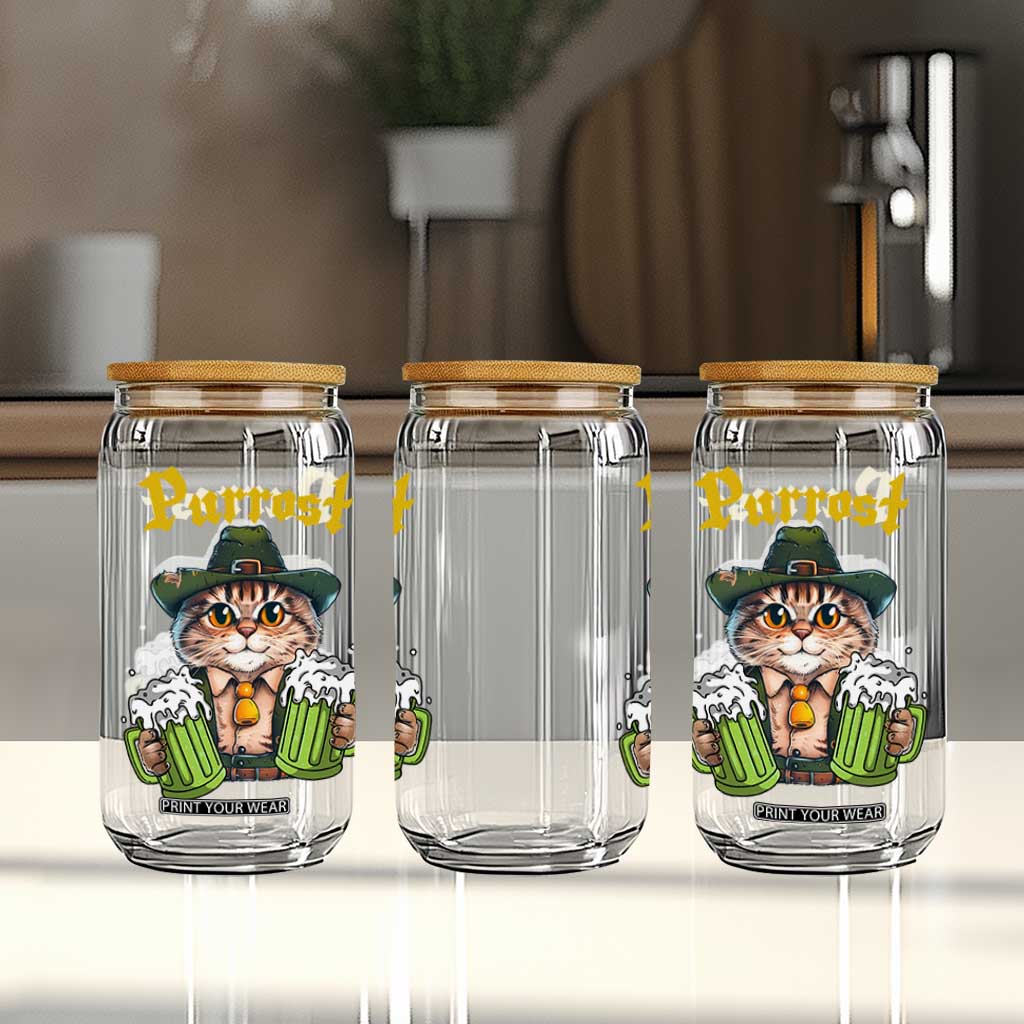 Funny Oktoberfest Cat Glass Can Purrost Kitty Drinking Beer Lederhosen Pet Lovers TS11 Print Your Wear