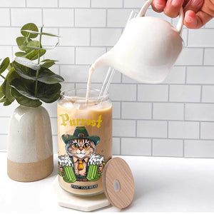 Funny Oktoberfest Cat Glass Can Purrost Kitty Drinking Beer Lederhosen Pet Lovers TS11 Print Your Wear