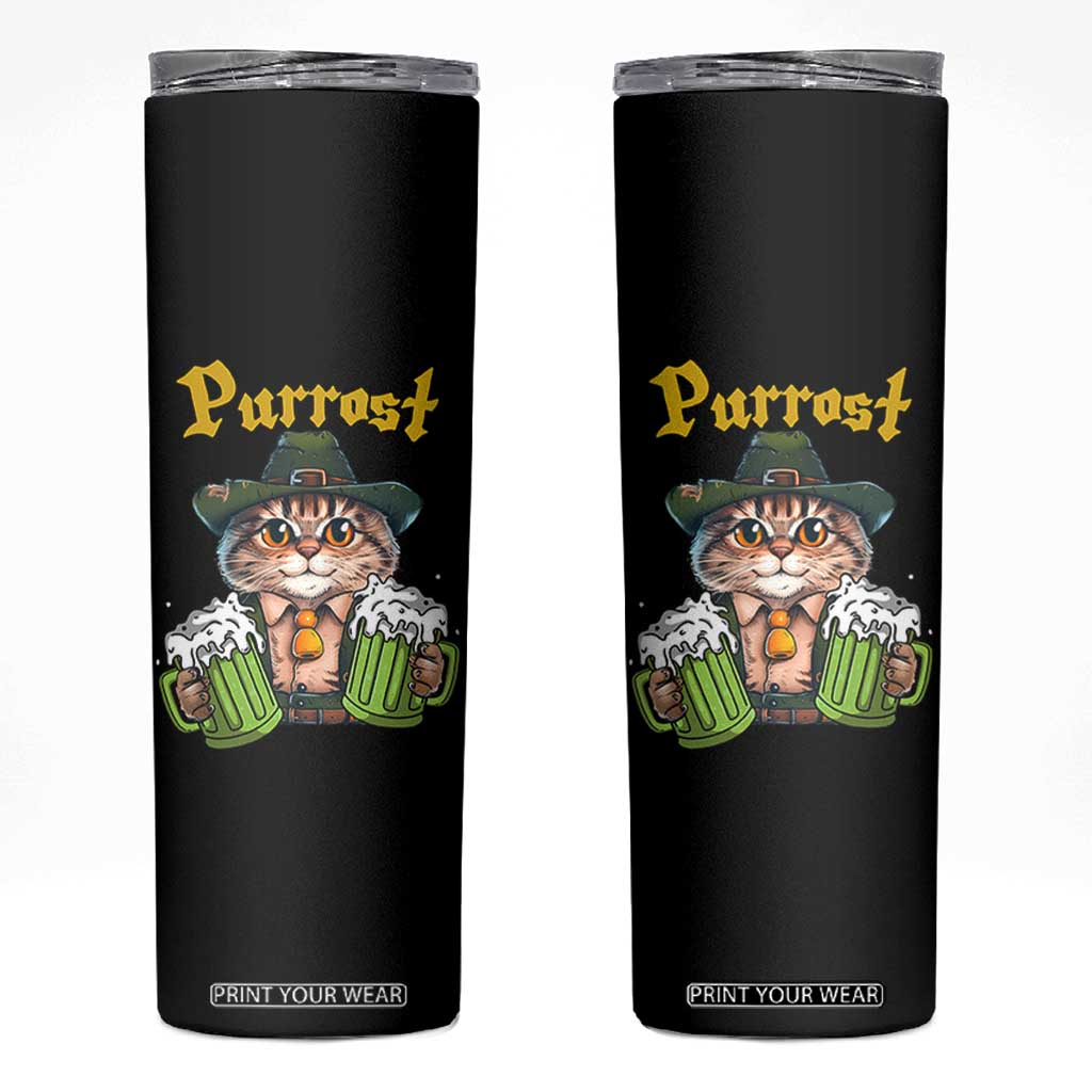 Funny Oktoberfest Cat Skinny Tumbler Purrost Kitty Drinking Beer Lederhosen Pet Lovers TS11 Black Print Your Wear