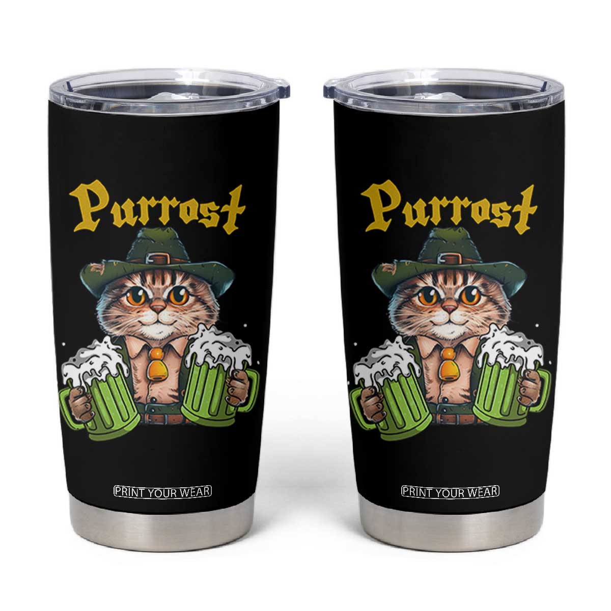 Funny Oktoberfest Cat Tumbler Cup Purrost Kitty Drinking Beer Lederhosen Pet Lovers TS11 Black Print Your Wear