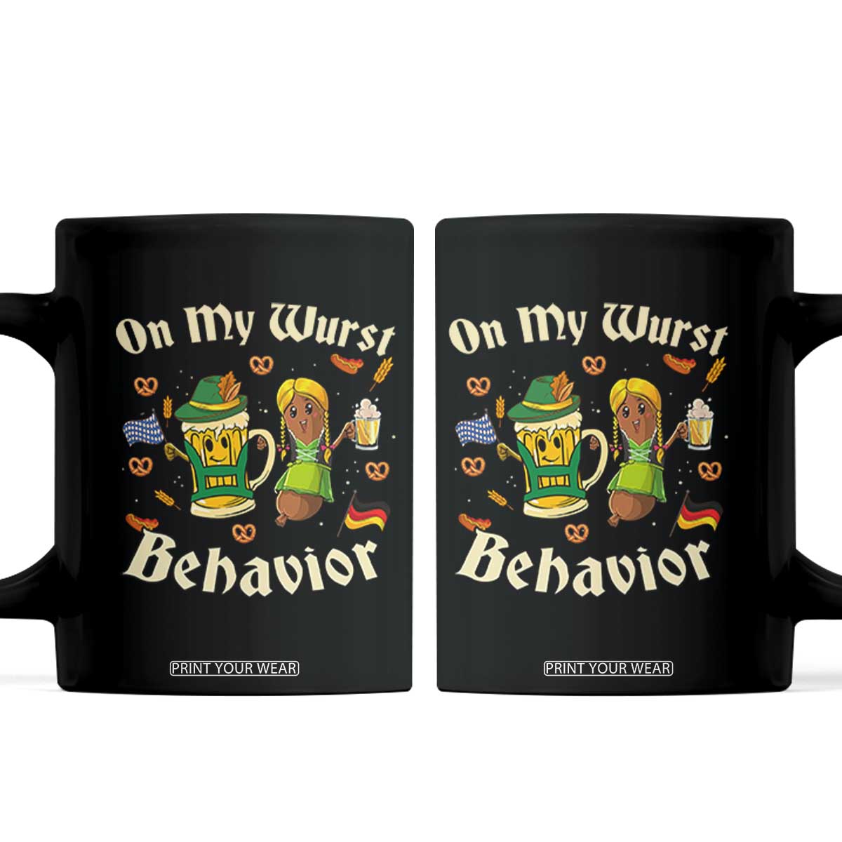 Funny Oktoberfest Coffee Mug On My Wurst Behavior Beer Bratwurst Lederhosen Dirndl TS11 Black Print Your Wear