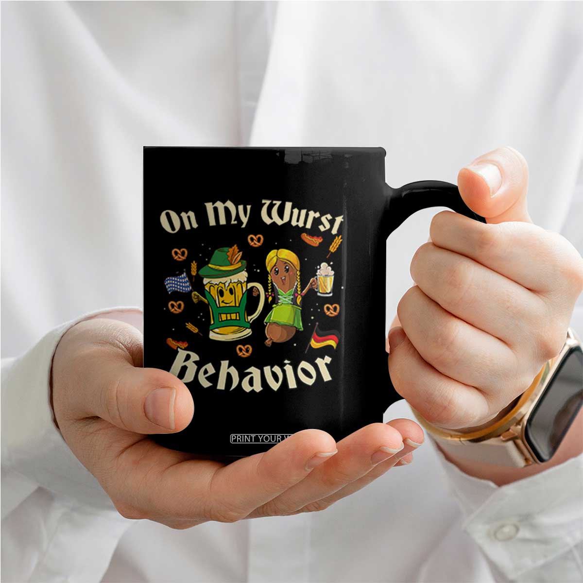 Funny Oktoberfest Coffee Mug On My Wurst Behavior Beer Bratwurst Lederhosen Dirndl TS11 Print Your Wear