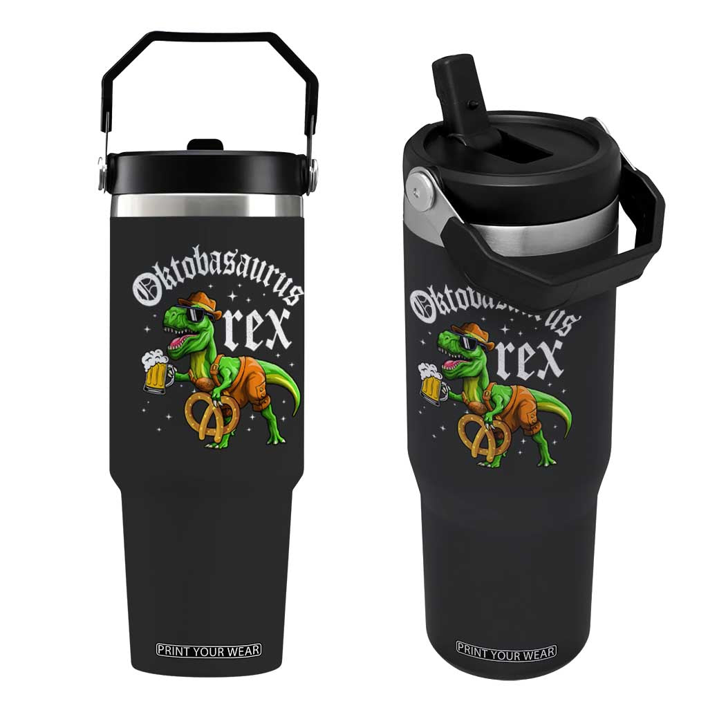Funny Oktoberfest Dinosaur Flip Straw Tumbler Oktobasaurus Rex Lederhosen Bavarian Beer TS11 One Size: 30 oz Black Print Your Wear
