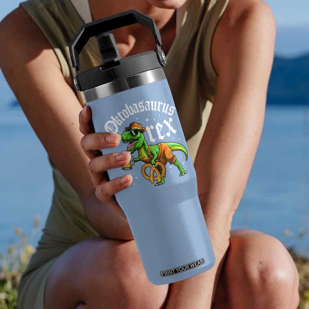 Funny Oktoberfest Dinosaur Flip Straw Tumbler Oktobasaurus Rex Lederhosen Bavarian Beer TS11 One Size: 30 oz Light Blue Print Your Wear