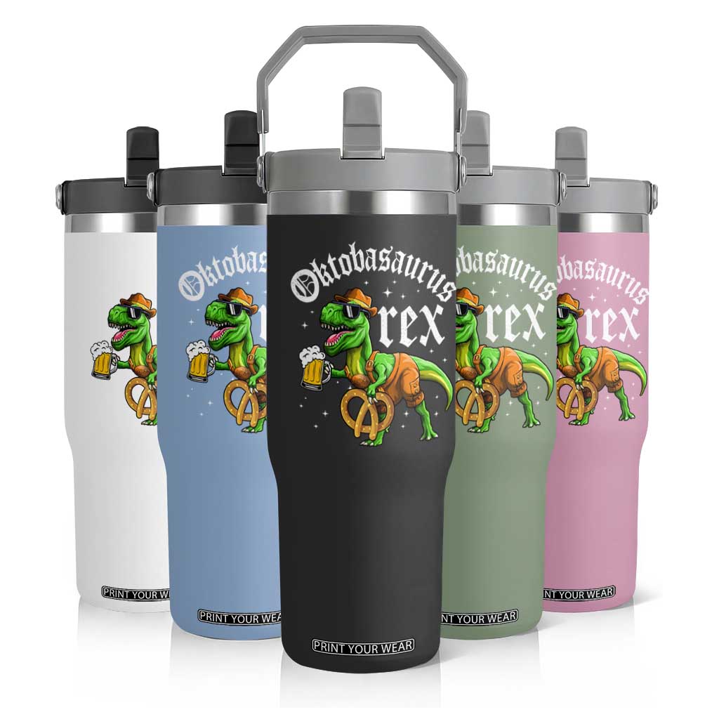 Funny Oktoberfest Dinosaur Flip Straw Tumbler Oktobasaurus Rex Lederhosen Bavarian Beer TS11 Print Your Wear