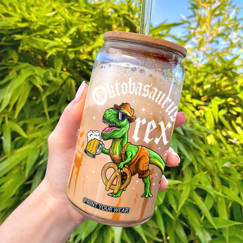 Funny Oktoberfest Dinosaur Glass Can Oktobasaurus Rex Lederhosen Bavarian Beer TS11 Print Your Wear